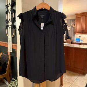New With Tags Black Ann Taylor Factory Button Down Blouse Top